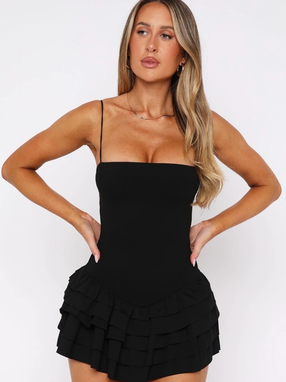 White Fox Boutique Photo ID Playsuit Mini Dress Spaghetti Strap Black Size S NWT
